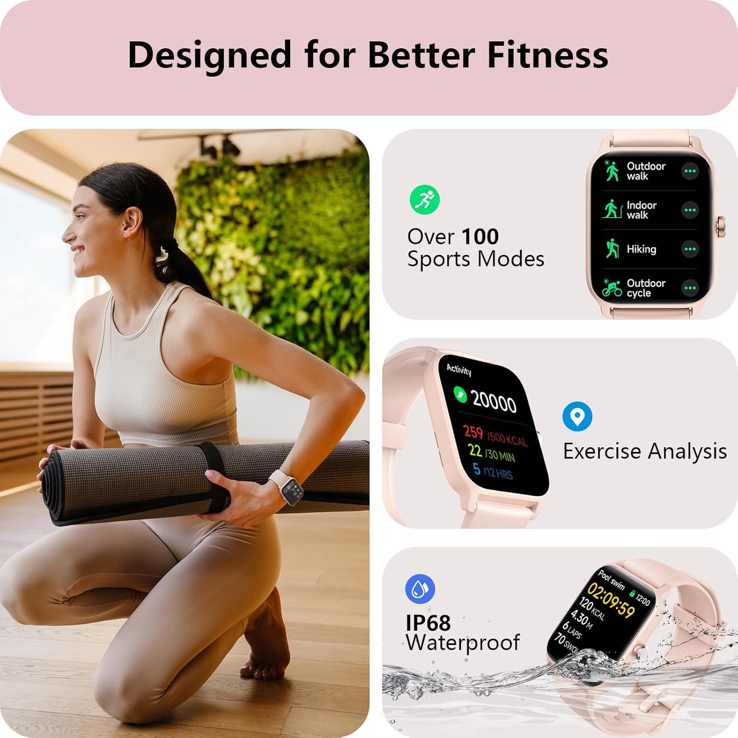 Smart Watch for Women, Answer/Make Calls, Alexa Built-In, [1.8"HD Screen] Smart Watches for Women Iphone/Samsung/Android, Fitness Watch with Heart Rate Sleep Spo2 Monitor,Ip68 Waterproof, 100+ Sports