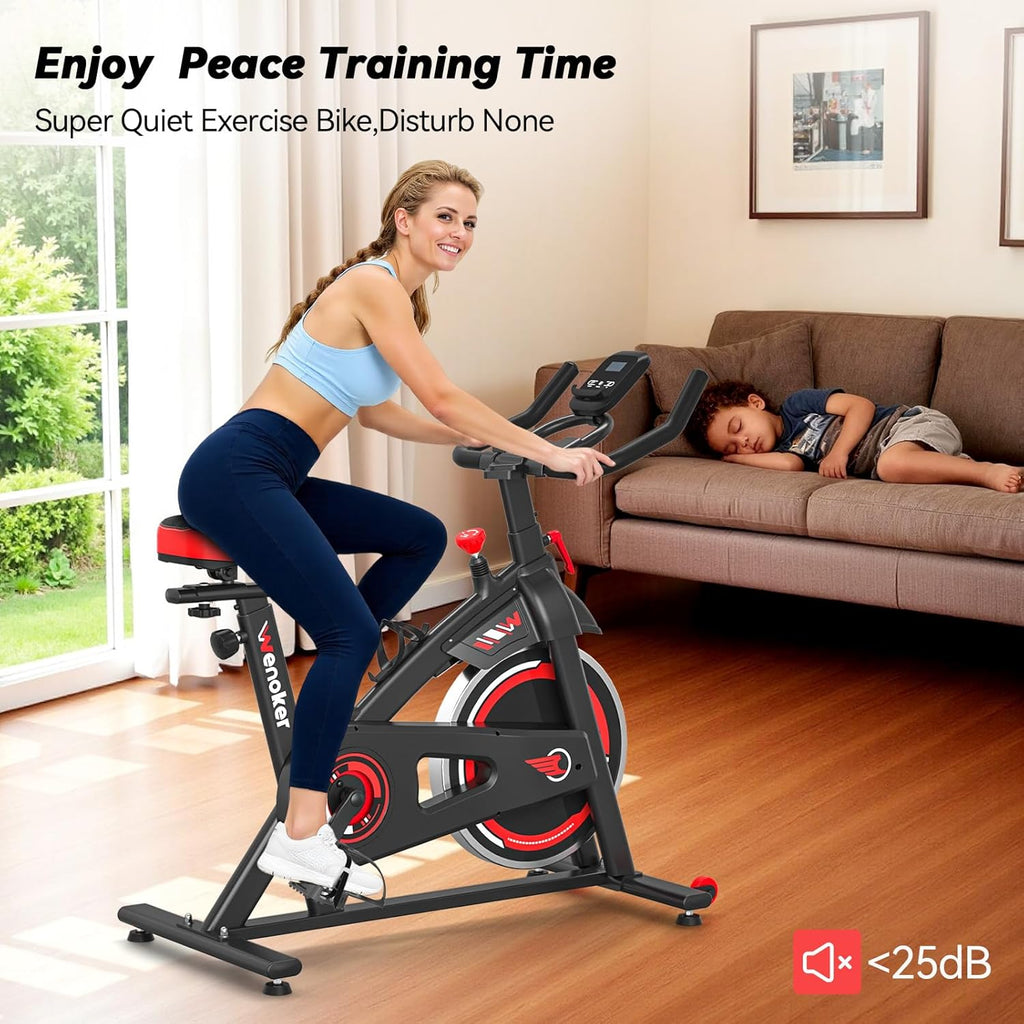 Exercise Bike APP Compatible, Indoor Cycling Spin Bike for Home Gym Use with LCD Display&Tablet Holder, Fitness Bike Exercise Equipment Cardio Training Machine