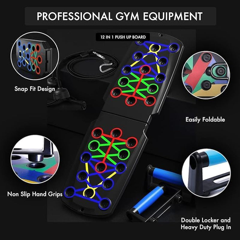 Push up Board with Resistance Bands – 20 in 1 Foldable Press up Board, Portable Home Workout Equipment for Men & Women, Fitness Gym Equipment, Pushup Bars, Strength Training, Gym Gift