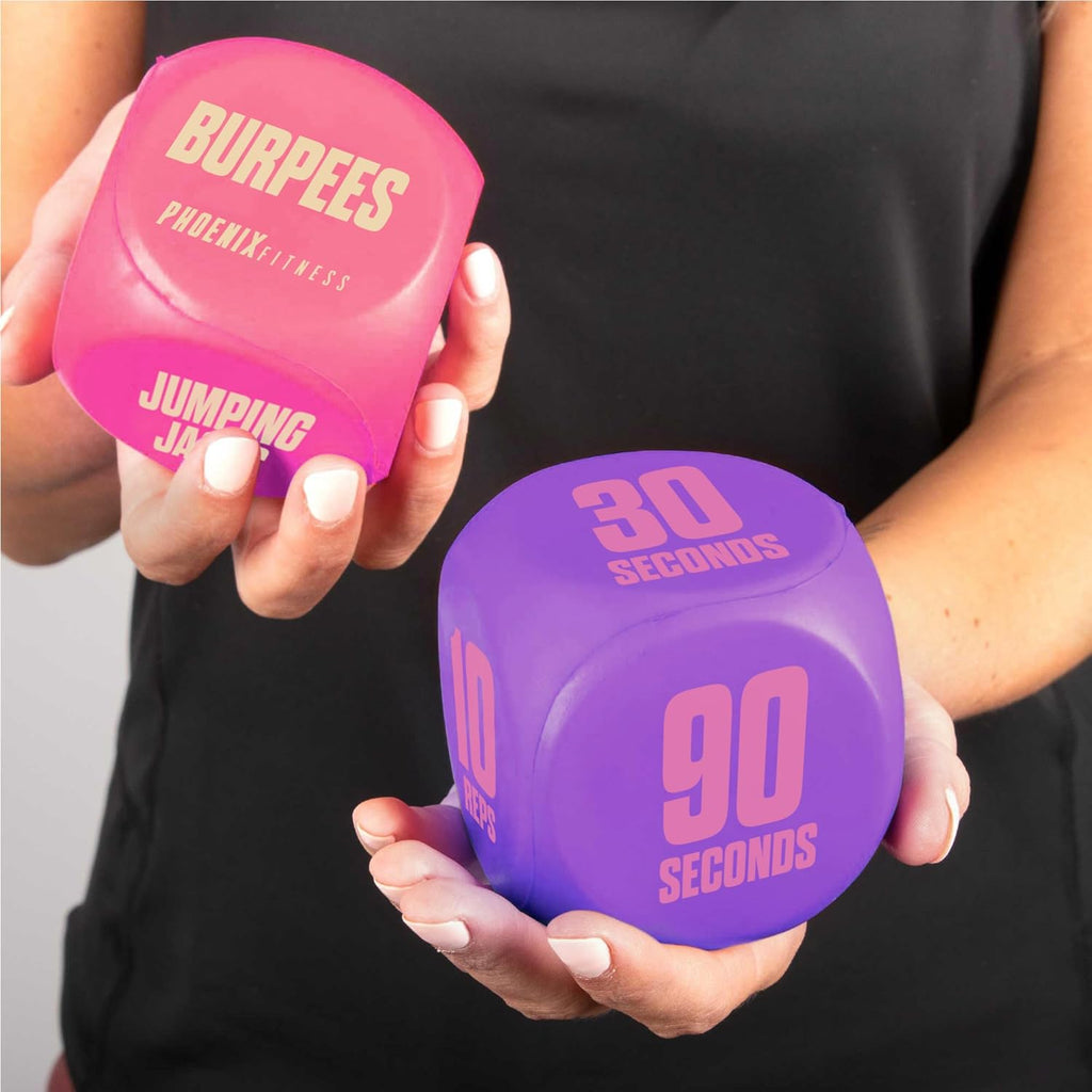 Exercise Dice - Workout Dice Game for Cardio, HIIT and Exercise Classes - Full Body Training Routine for Home & Gym - Pink