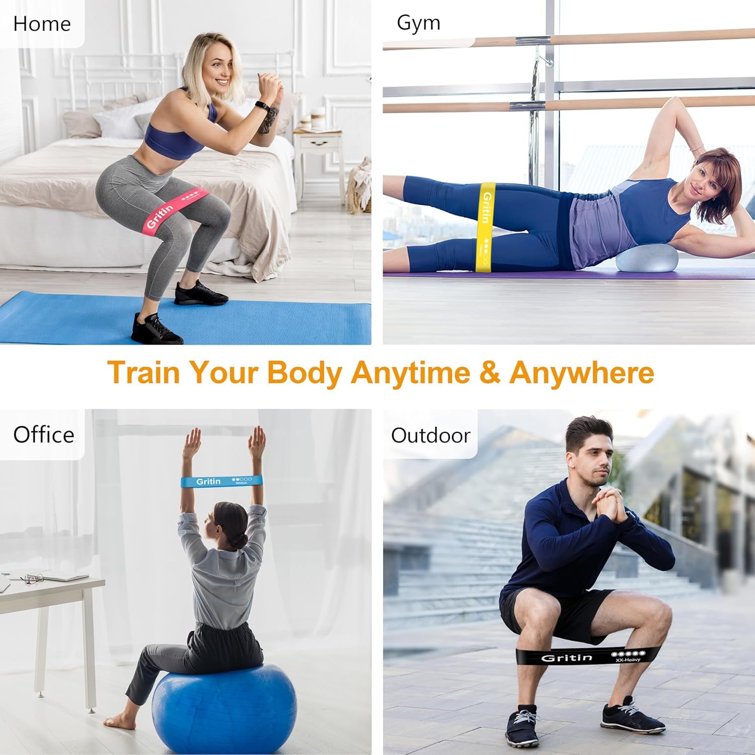 Resistance Bands, Set of 5 Skin-Friendly Resistance Fitness Exercise Loop Bands with 5 Different Strength Levels - Carrying Case Included - Ideal for Home, Gym, Yoga, Training