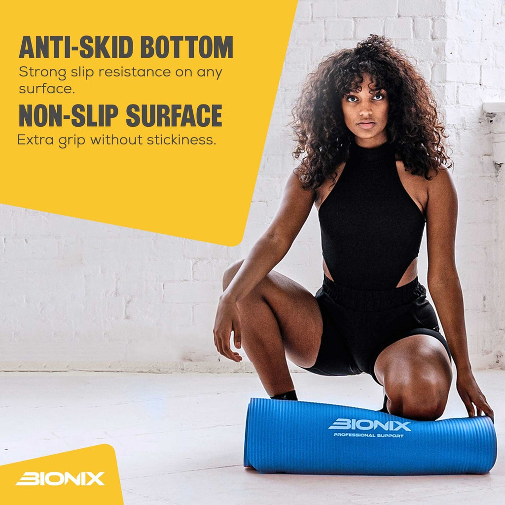 Yoga Mat Thick 10Mm Non Slip Gym Exercise Fitness Pilates Carry Strap NBR 183X62