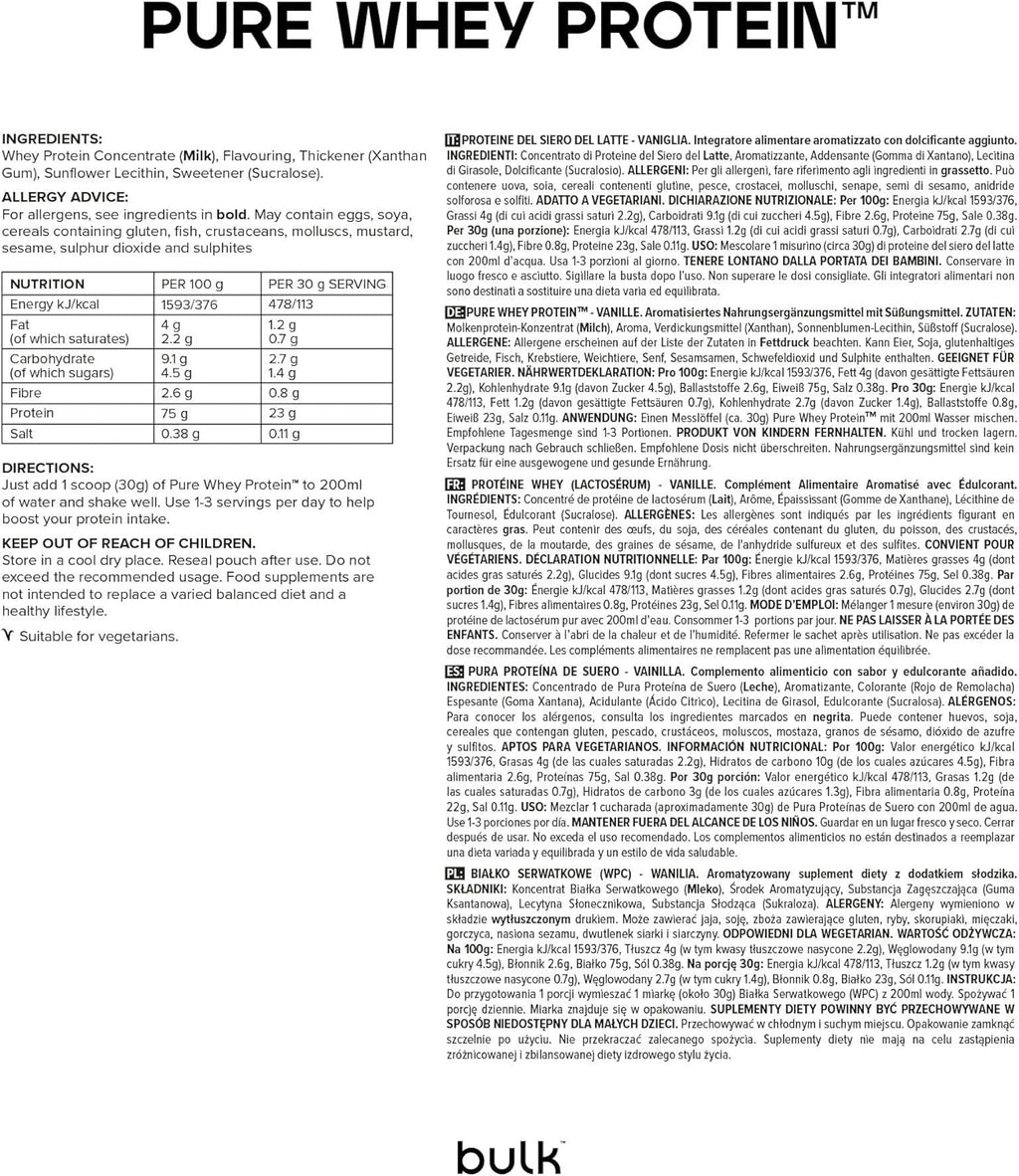 Pure Whey Protein Powder,Vanilla,23G Protein and 5G Bcaas per Scoop,Whey Concentrate Shake,Low Sugar,Supports Muscle Growth and Repair,Smooth Mixing,Vegetarian,500G