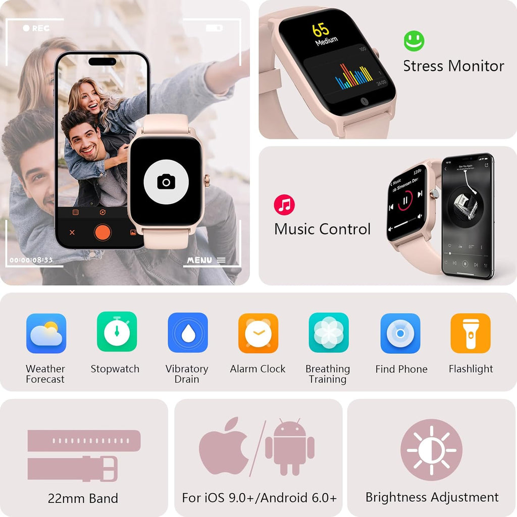 Smart Watch for Women, Answer/Make Calls, Alexa Built-In, [1.8"HD Screen] Smart Watches for Women Iphone/Samsung/Android, Fitness Watch with Heart Rate Sleep Spo2 Monitor,Ip68 Waterproof, 100+ Sports