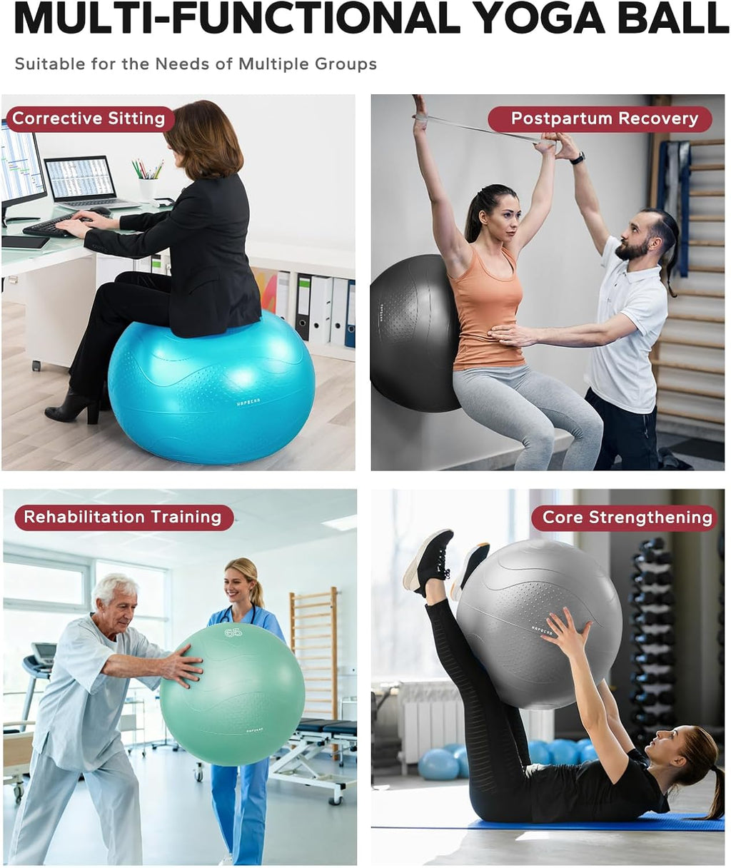 Exercise Ball 55-65Cm - Anti-Burst Slip-Resistant Yoga/Pilates Ball for Core Training & Posture Improvement, Home Gym/Rehab/Pregnancy Ball, Quick Pump & 3 Resistance Bands Included