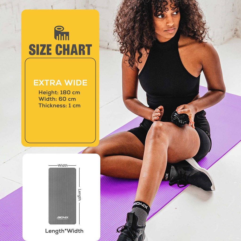 Yoga Mat Thick 10Mm Non Slip Gym Exercise Fitness Pilates Carry Strap NBR 183X62