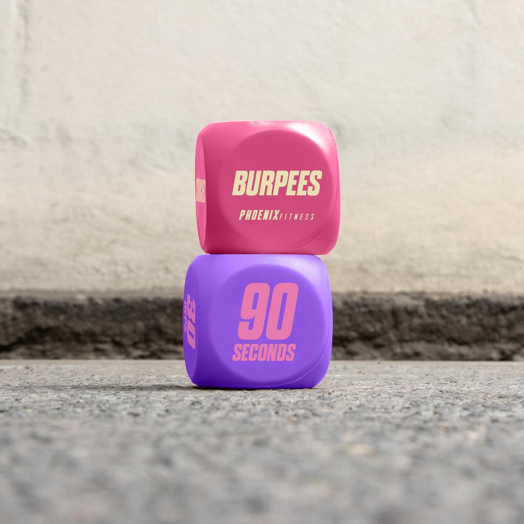 Exercise Dice - Workout Dice Game for Cardio, HIIT and Exercise Classes - Full Body Training Routine for Home & Gym - Pink
