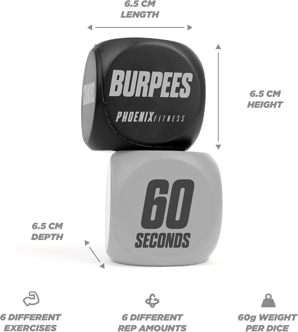 Exercise Dice - Workout Dice Game for Cardio, HIIT and Exercise Classes - Full Body Training Routine for Home & Gym - Black