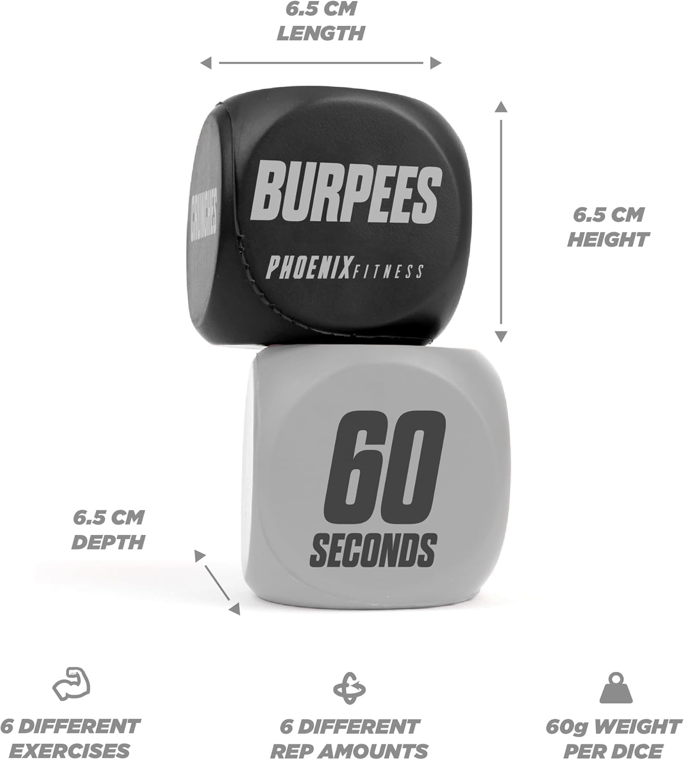 Exercise Dice - Workout Dice Game for Cardio, HIIT and Exercise Classes - Full Body Training Routine for Home & Gym - Black