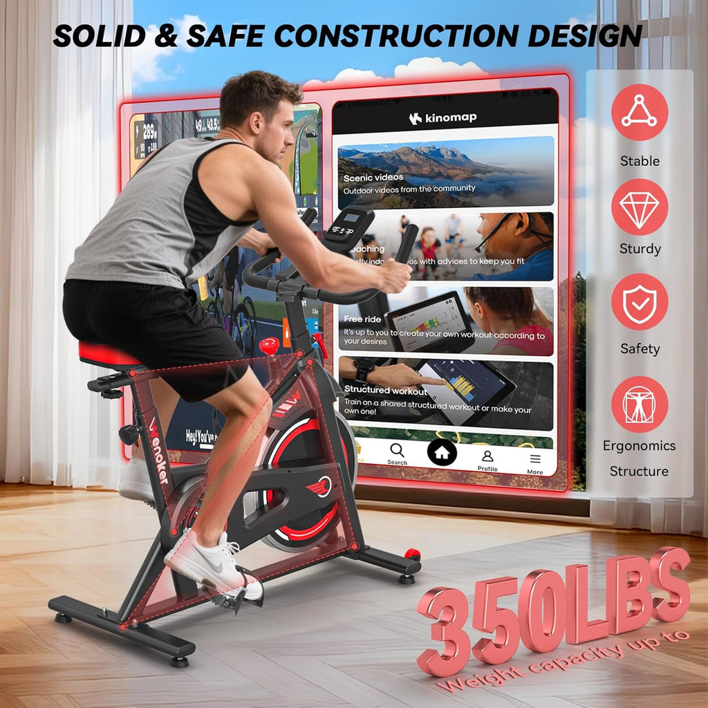 Exercise Bike APP Compatible, Indoor Cycling Spin Bike for Home Gym Use with LCD Display&Tablet Holder, Fitness Bike Exercise Equipment Cardio Training Machine