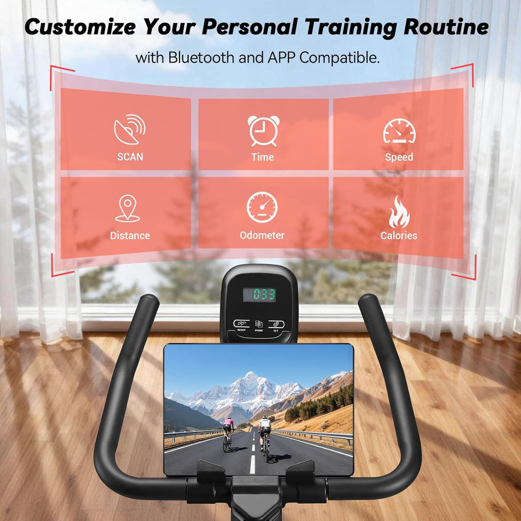 Exercise Bike APP Compatible, Indoor Cycling Spin Bike for Home Gym Use with LCD Display&Tablet Holder, Fitness Bike Exercise Equipment Cardio Training Machine