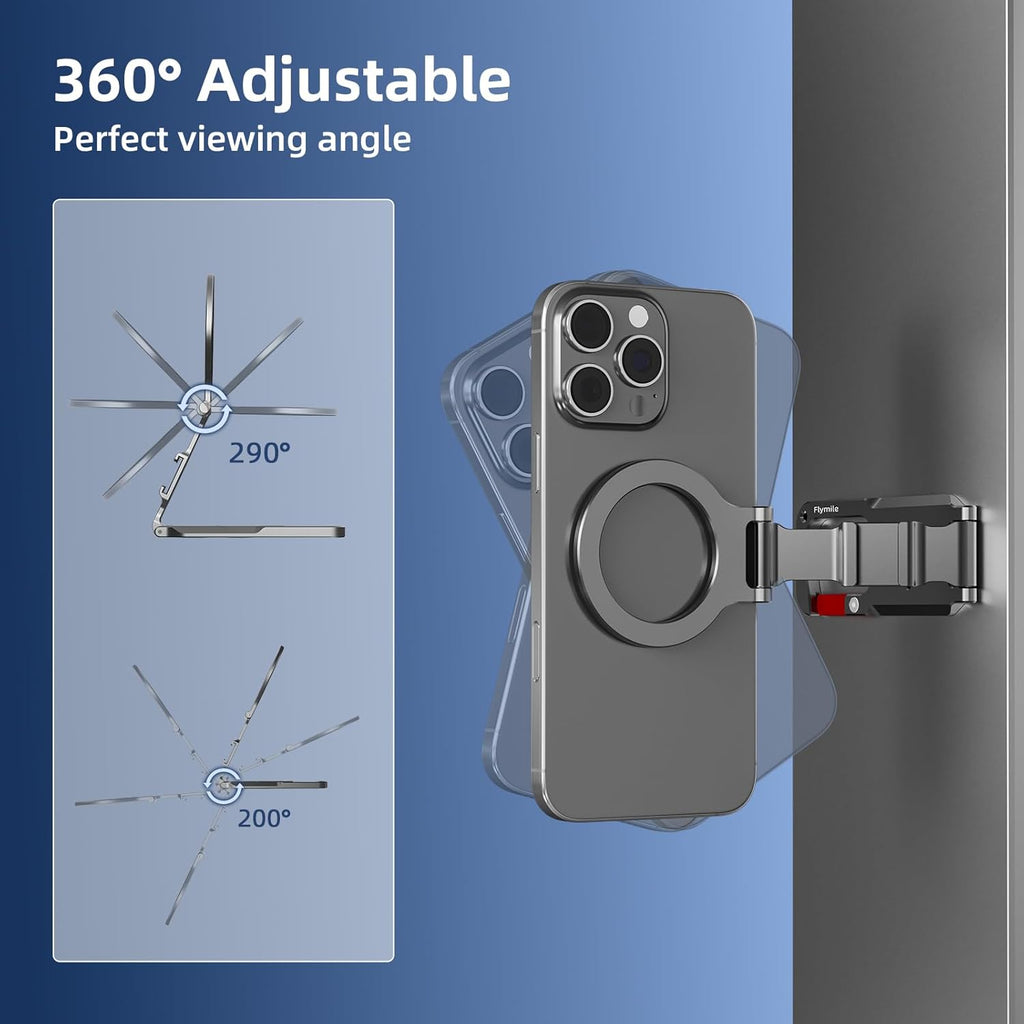 Magnetic Phone Mount for Magsafe, Maglock Tripod Adapter Magnet Golf Gym Workout Stand Metal Carabiner Holder with 1/4 Screw Hole, for Iphone 16 15 14 13 12 Series Foldable Portable Accessories