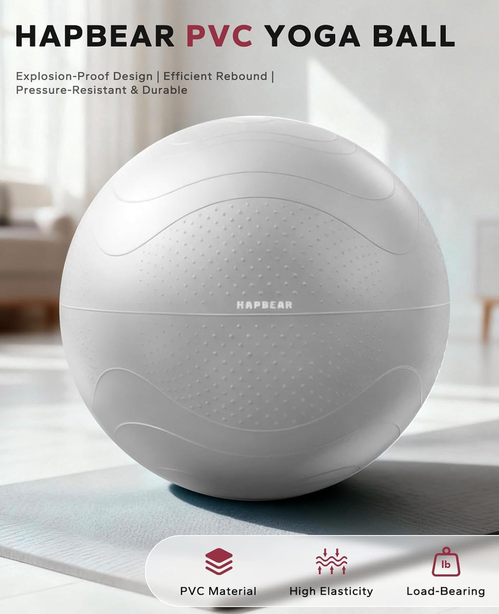 Exercise Ball 55-65Cm - Anti-Burst Slip-Resistant Yoga/Pilates Ball for Core Training & Posture Improvement, Home Gym/Rehab/Pregnancy Ball, Quick Pump & 3 Resistance Bands Included