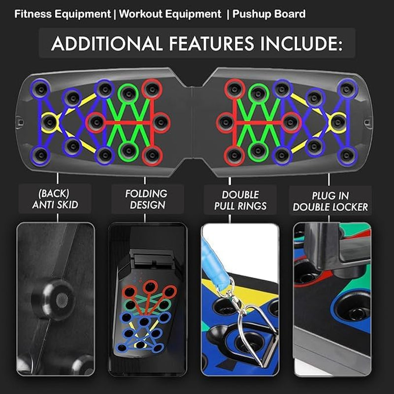 Push up Board with Resistance Bands – 20 in 1 Foldable Press up Board, Portable Home Workout Equipment for Men & Women, Fitness Gym Equipment, Pushup Bars, Strength Training, Gym Gift