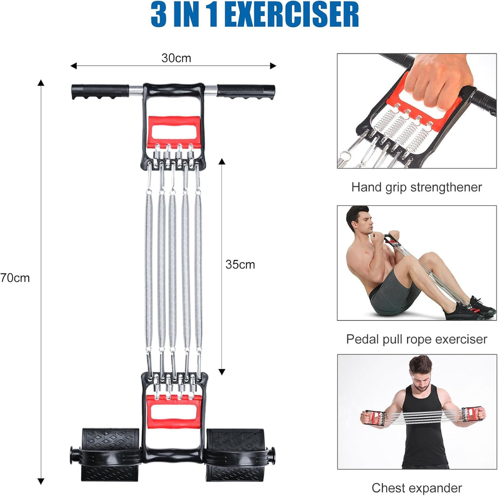 Tummy Trimmer Hand Gripper Chest Expander  3 in 1 Pull-Up Bars Spring Exerciser Elastic Sit up Pull Rope Home Fitness Equipment