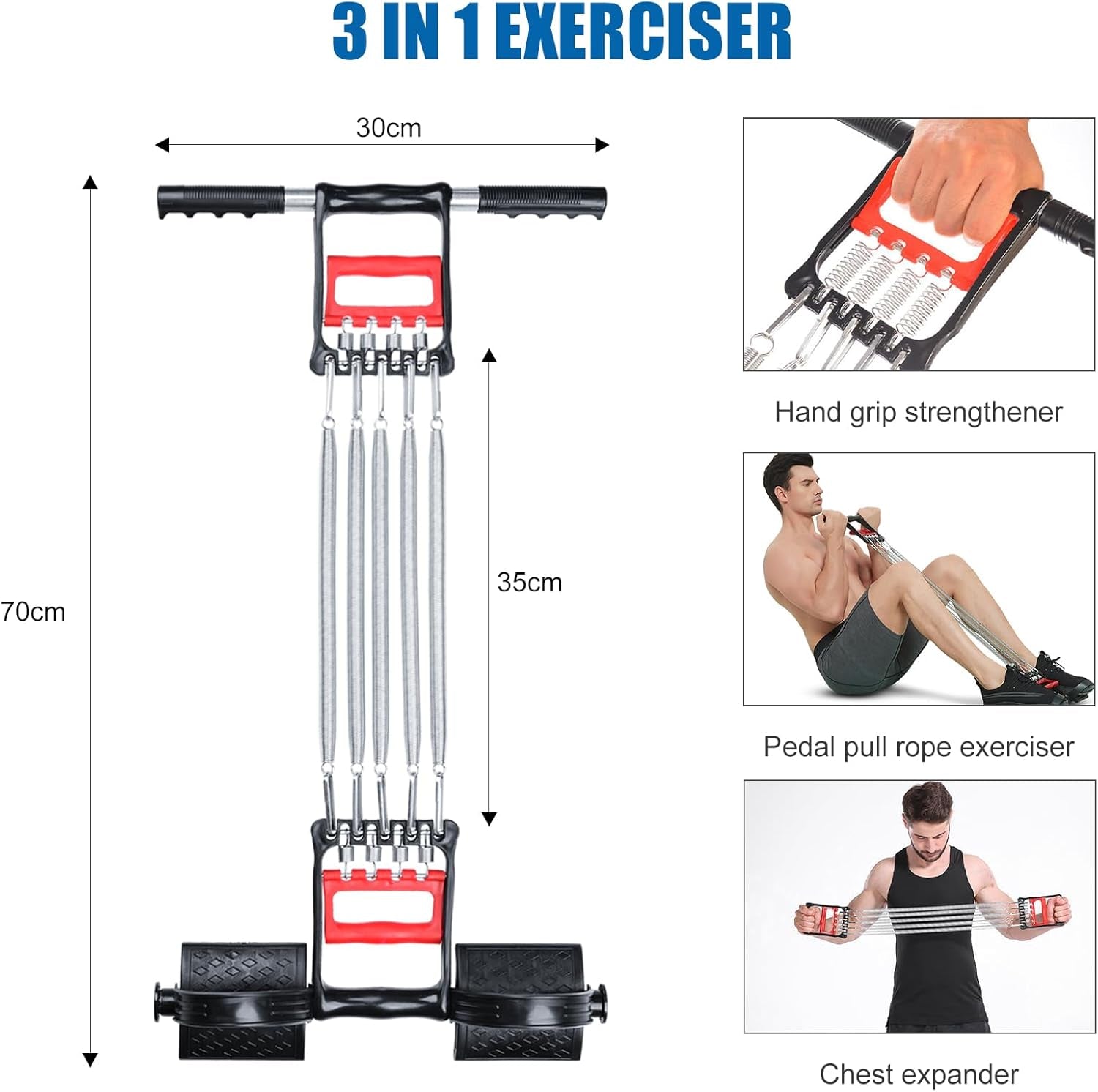 Tummy Trimmer Hand Gripper Chest Expander  3 in 1 Pull-Up Bars Spring Exerciser Elastic Sit up Pull Rope Home Fitness Equipment