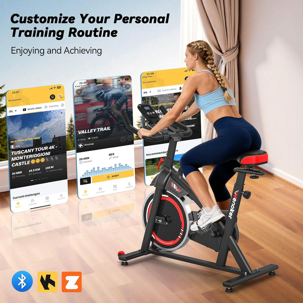 Exercise Bike APP Compatible, Indoor Cycling Spin Bike for Home Gym Use with LCD Display&Tablet Holder, Fitness Bike Exercise Equipment Cardio Training Machine