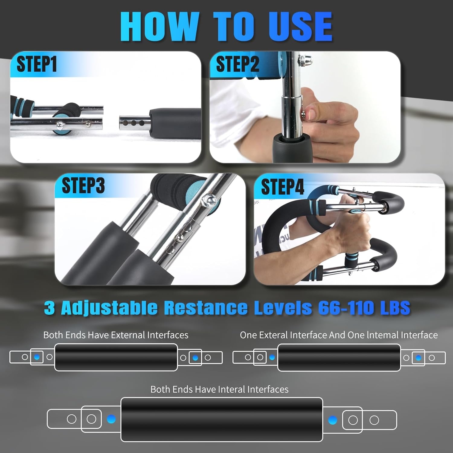 Twister Arm Trainer,3-Level Adjudtable Resistance(66/88/110Lb) Effectively Works Chest, Arms, Shoulders & Core, Detachable Portable for Home Travel Workout Equipment
