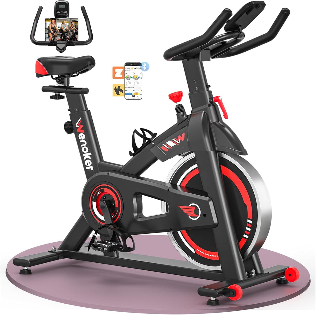 Exercise Bike APP Compatible, Indoor Cycling Spin Bike for Home Gym Use with LCD Display&Tablet Holder, Fitness Bike Exercise Equipment Cardio Training Machine