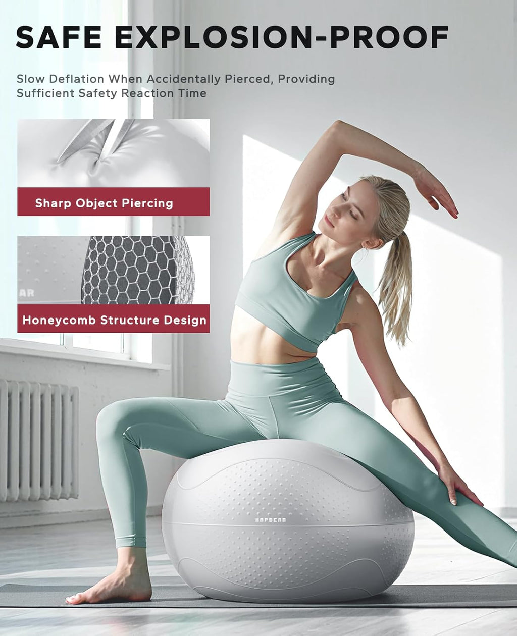 Exercise Ball 55-65Cm - Anti-Burst Slip-Resistant Yoga/Pilates Ball for Core Training & Posture Improvement, Home Gym/Rehab/Pregnancy Ball, Quick Pump & 3 Resistance Bands Included