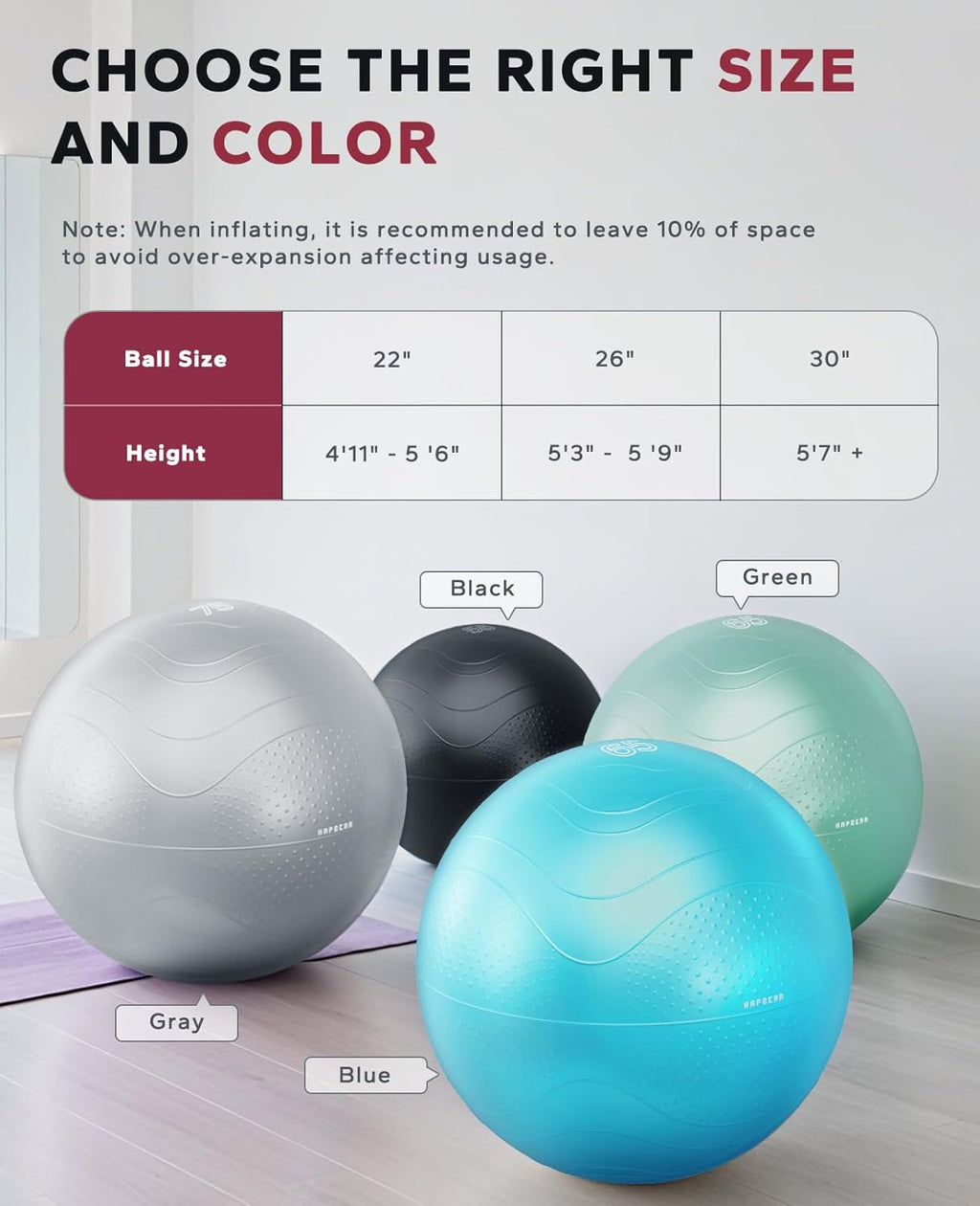 Exercise Ball 55-65Cm - Anti-Burst Slip-Resistant Yoga/Pilates Ball for Core Training & Posture Improvement, Home Gym/Rehab/Pregnancy Ball, Quick Pump & 3 Resistance Bands Included