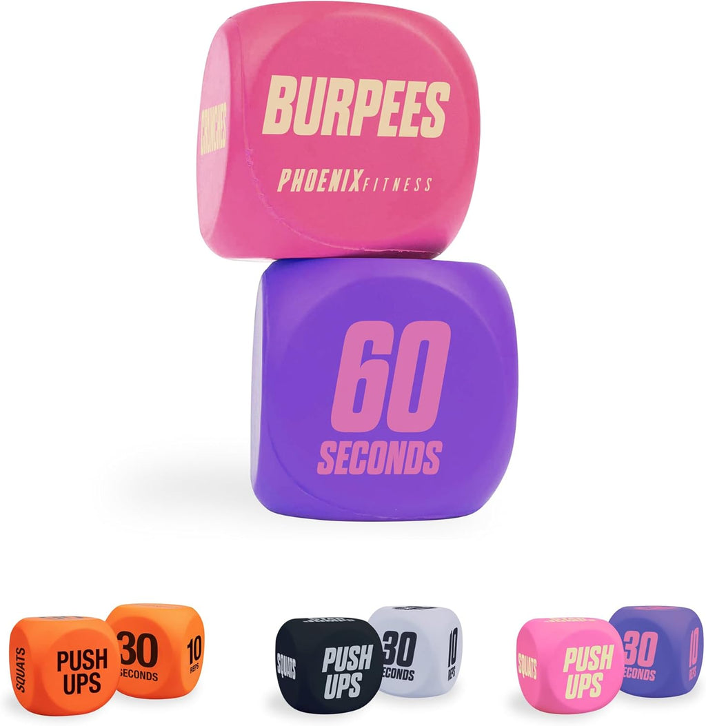 Exercise Dice - Workout Dice Game for Cardio, HIIT and Exercise Classes - Full Body Training Routine for Home & Gym - Pink