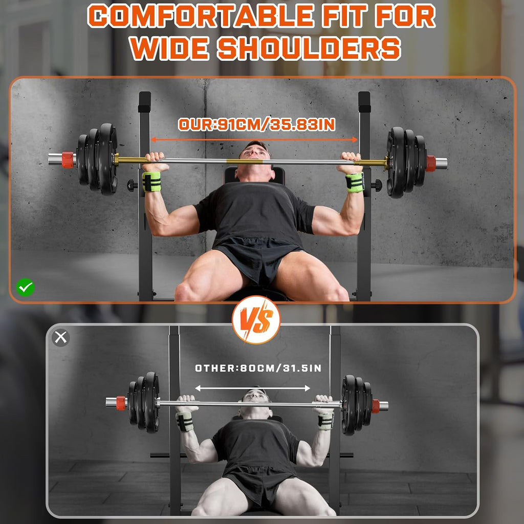 Heavy-Duty Weight Bench, 770Lbs Stable Bench Press for Home Gym, Adjustable Flat & Incline Workout Bench for Full Body Training with Squat Rack