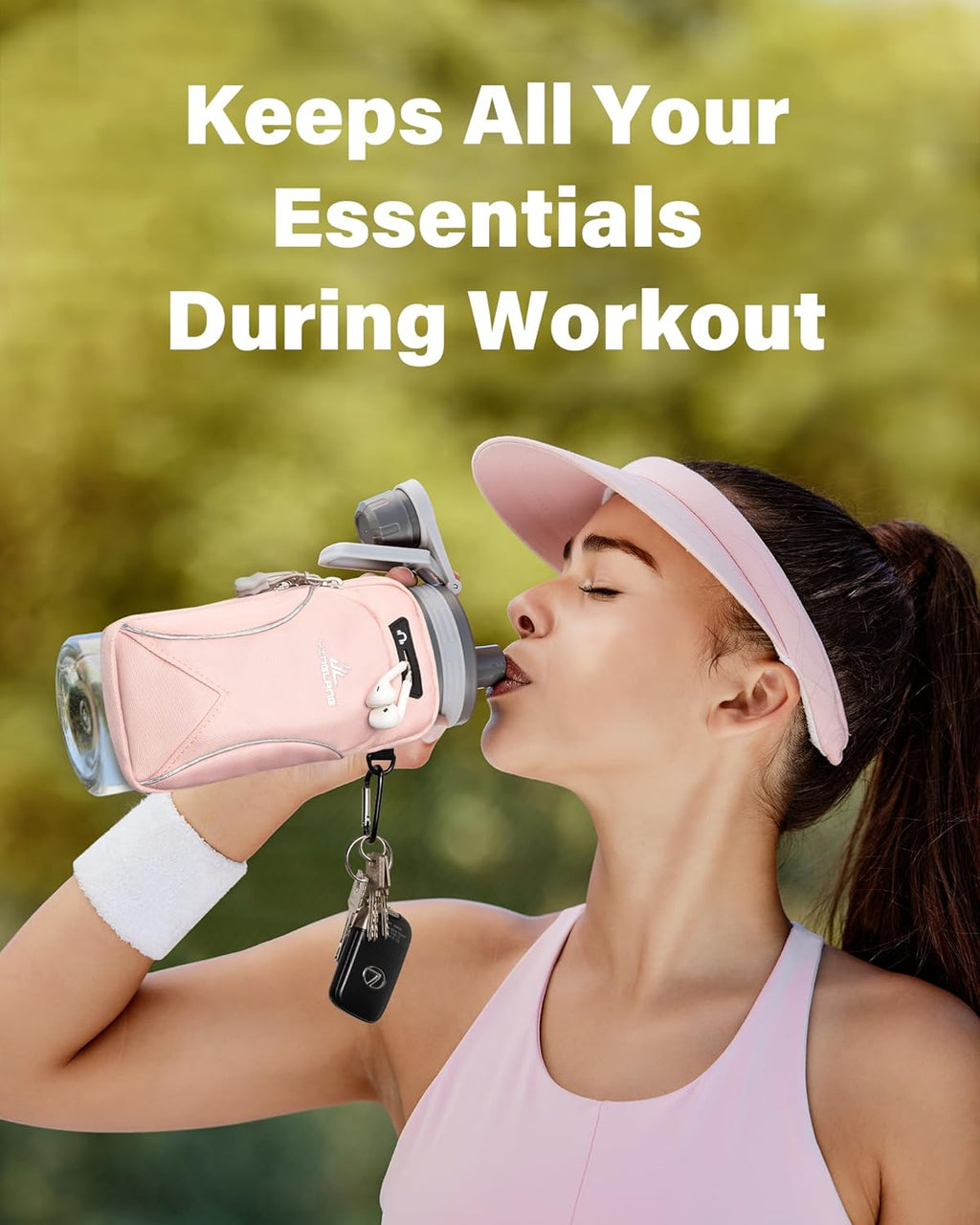 Gym Water Caddy with Phone Holder, Water Bottle Sleeve Bag with Pocket for Cards, Keys, Wallet, Gym Bottle Accessories for Men Women