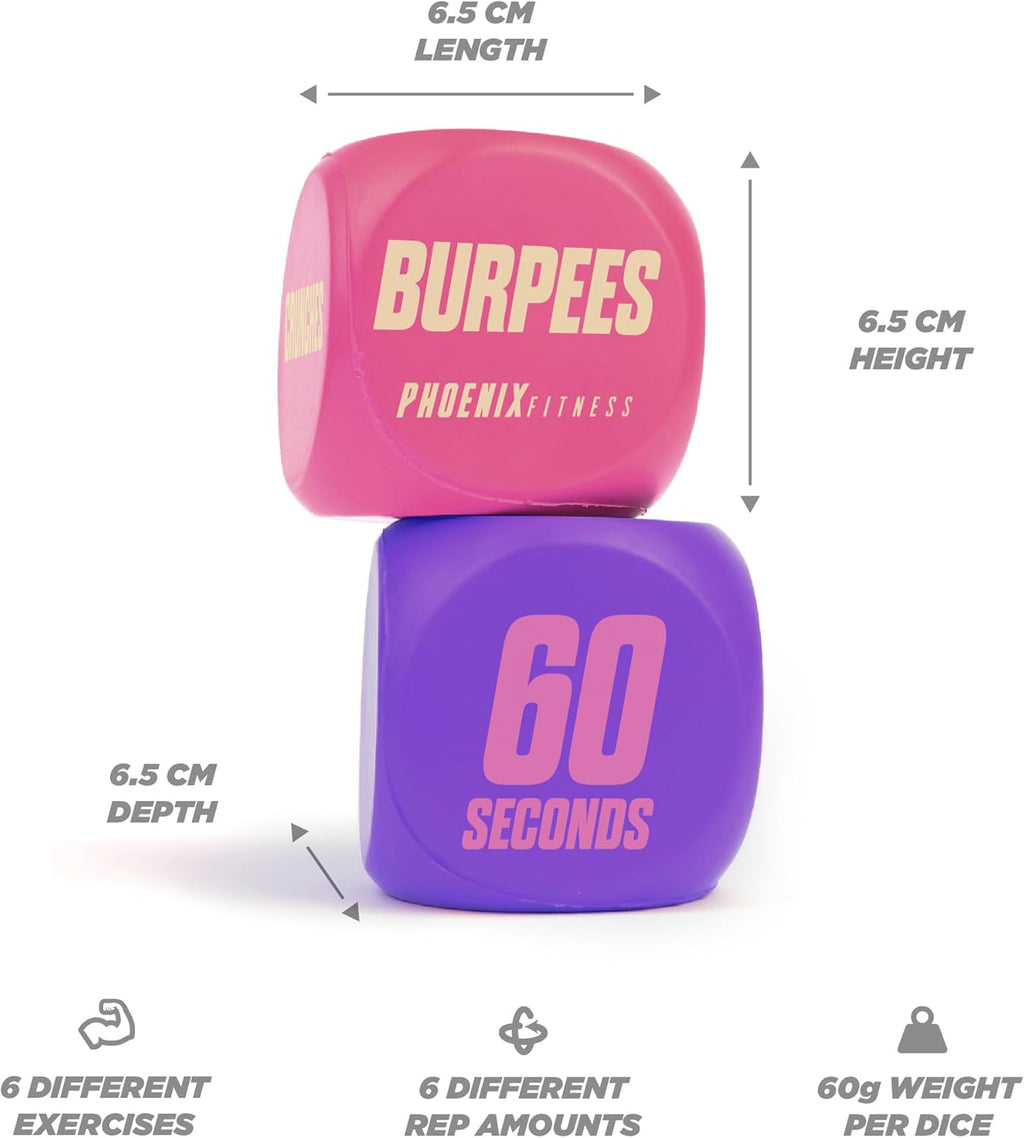 Exercise Dice - Workout Dice Game for Cardio, HIIT and Exercise Classes - Full Body Training Routine for Home & Gym - Pink