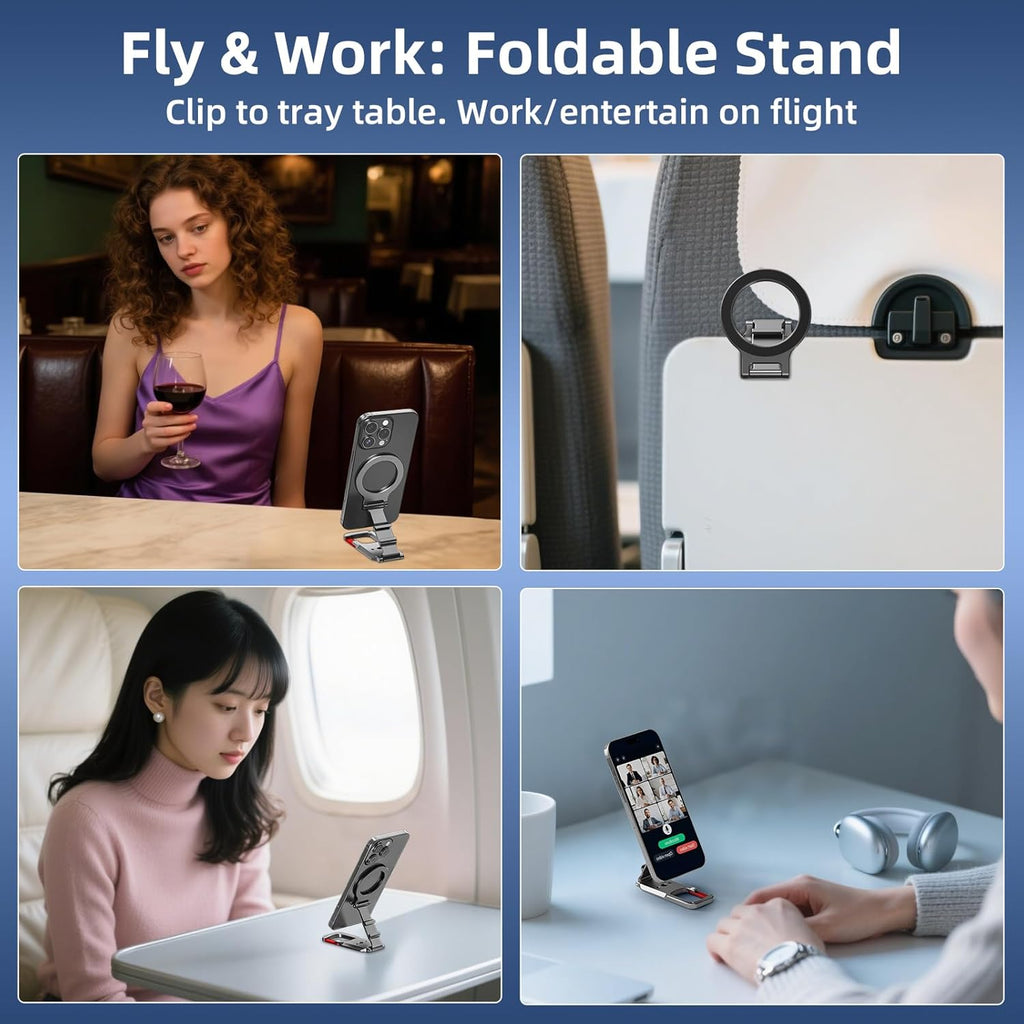 Magnetic Phone Mount for Magsafe, Maglock Tripod Adapter Magnet Golf Gym Workout Stand Metal Carabiner Holder with 1/4 Screw Hole, for Iphone 16 15 14 13 12 Series Foldable Portable Accessories