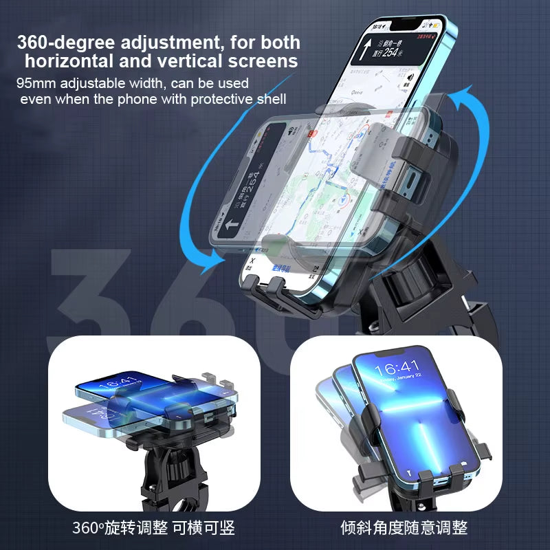 Anti-Slip Phone Mount 360° Rotatable Adjustable Bike Phone Mount for Outdoor Cycling, Mountain Bike Accessories