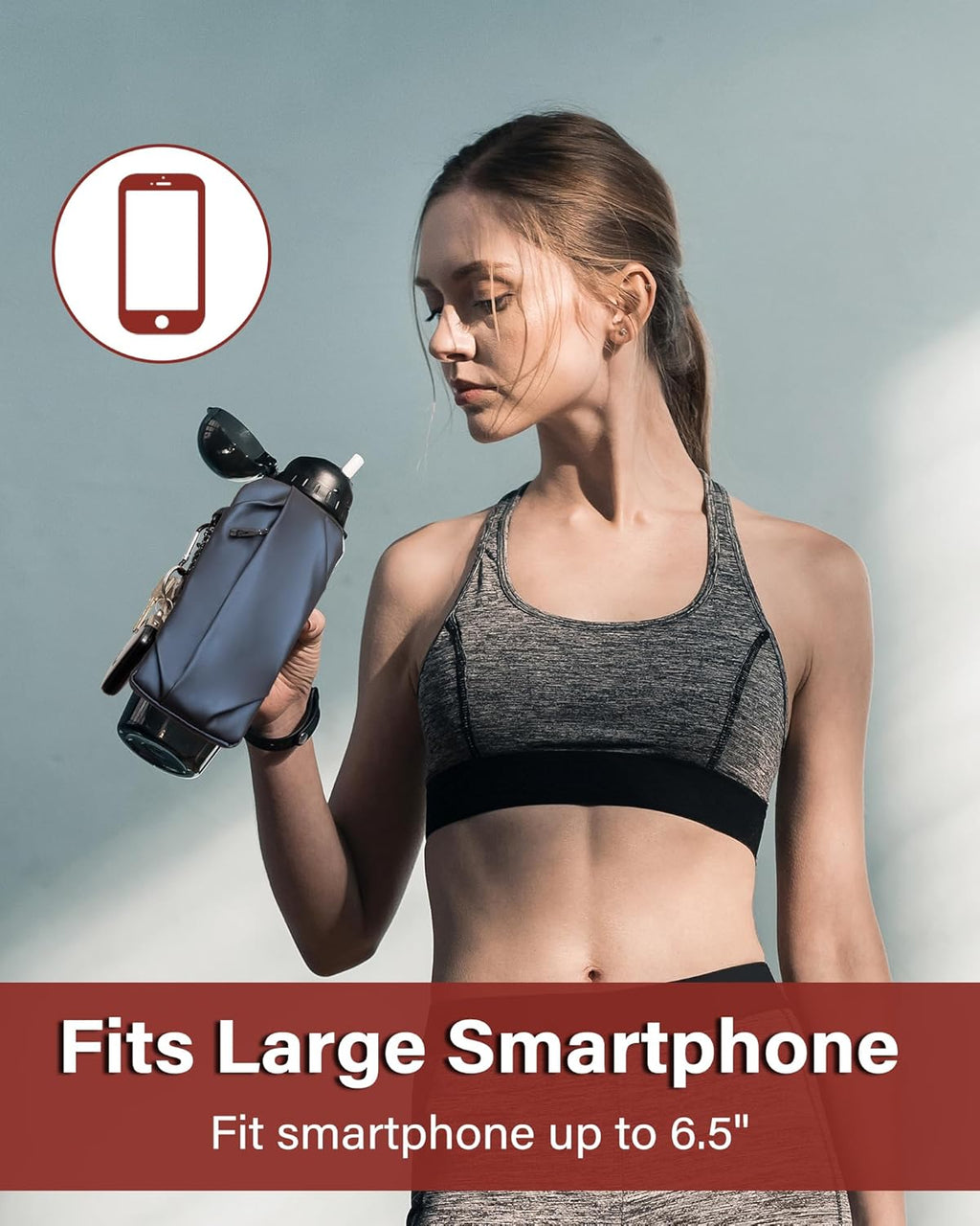Gym Water Caddy with Phone Holder, Water Bottle Sleeve Bag with Pocket for Cards, Keys, Wallet, Gym Bottle Accessories for Men Women